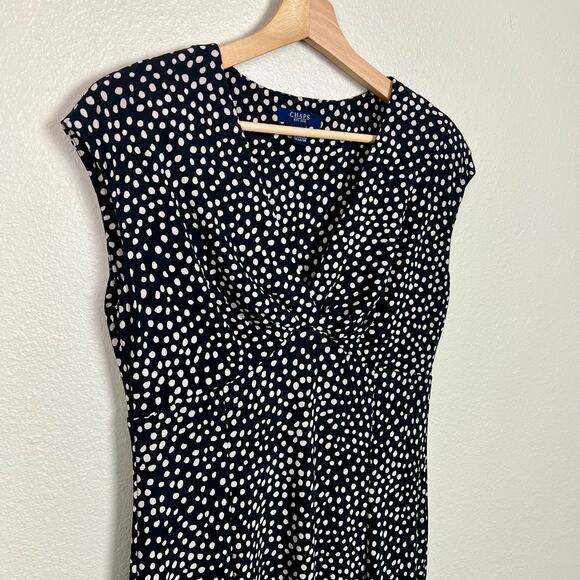 Chaps‎ Black & White Polka Dot Cap Sleeve Retro Midi Dress Size Medium - Picture 8 of 10